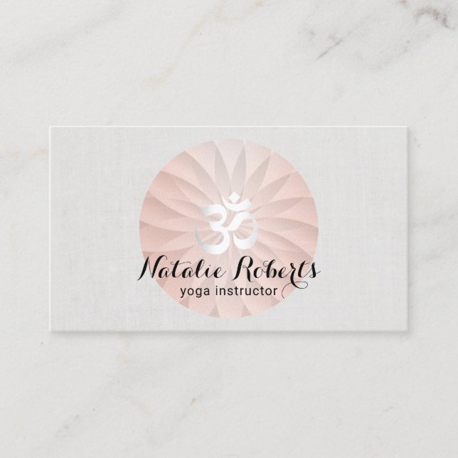 Carte De Visite Instructeur de yoga Rose Gold Spiral Lotus Om (Devant)