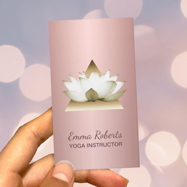 Carte De Visite Instructeur de Yoga Rose moderne Gold Lotus Triang (Créateur téléchargé)
