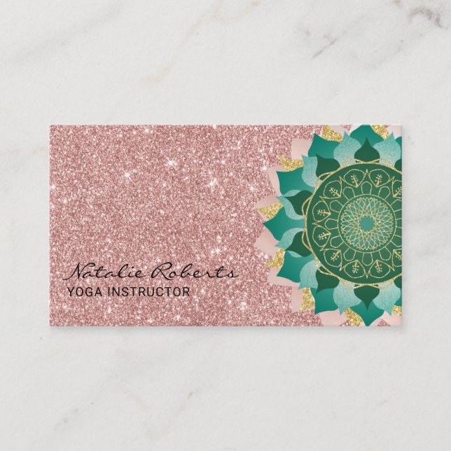 Carte De Visite Instructeur de yoga Rose Turquoise Parties scintil (Devant)