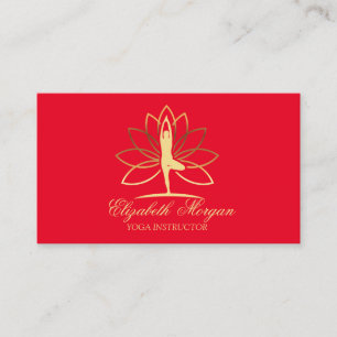 Carte De Visite Instructeur de yoga, Rouge, Gold Femmes Silhouette