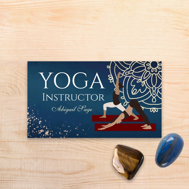 Carte De Visite Instructeur de Yoga Rouge, Or et Bleu Mandalla (Créateur téléchargé)