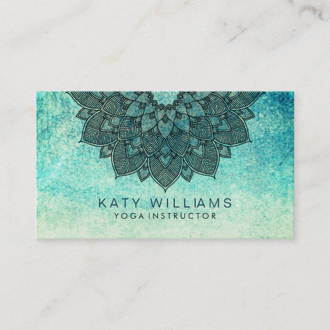 Carte De Visite Instructeur de yoga turquoise Aquarelle de Lotus (Devant)