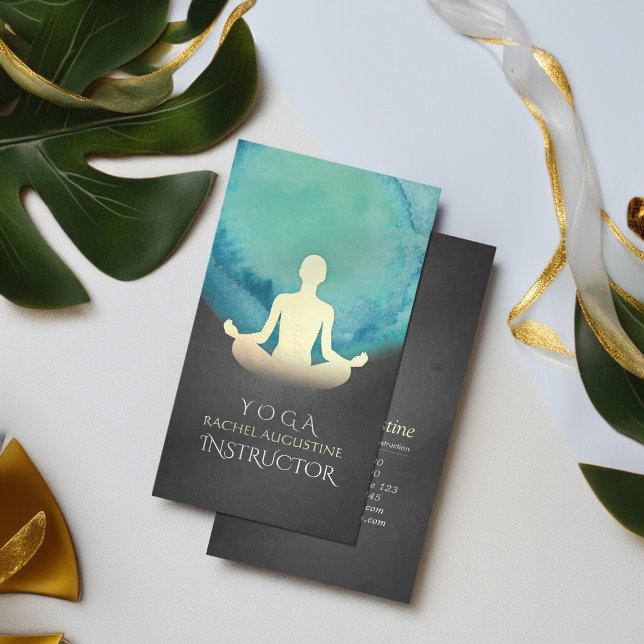 Carte De Visite Instructeur de Yoga Turquoise Black Gold Meditatio (Créateur téléchargé)
