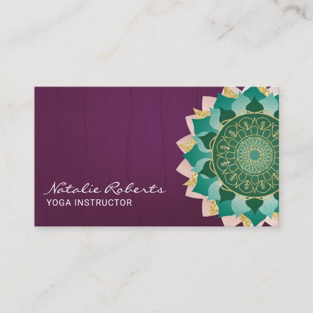 Carte De Visite Instructeur de yoga Turquoise Mandala Flower Vinta (Devant)