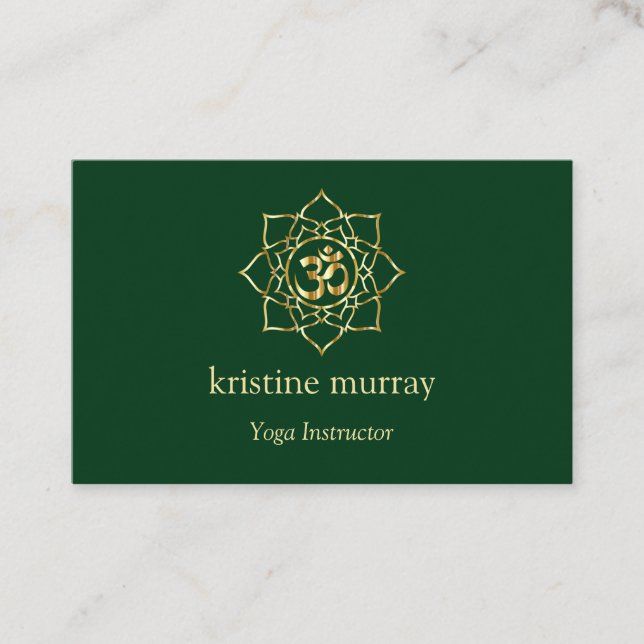 Carte De Visite Instructeur de Yoga vert Gold & Forest | (Devant)