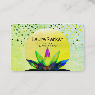 Carte De Visite Instructeur de Yoga vert Lotus Fleur Aquarelle