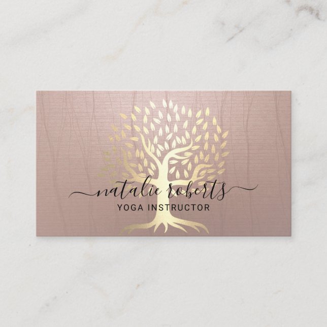 Carte De Visite Instructeur de yoga Vintage Gold Zen Tree Spa (Devant)