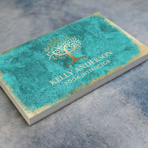 Carte De Visite Instructeur de Yoga Vintage Turquoise Gold Tree