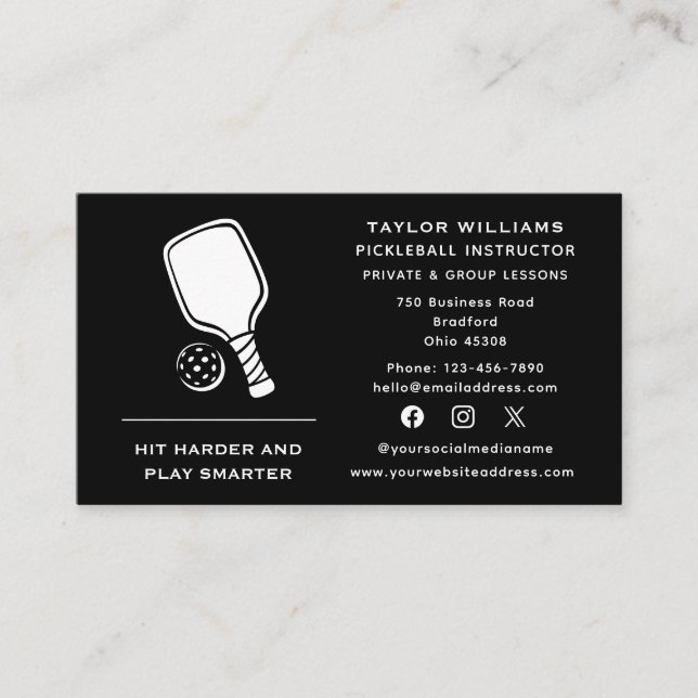Carte De Visite Instructeur d'entraîneur de pickleball de raquette (Devant)