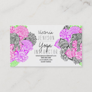 Carte De Visite Instructeur floral de yoga de mandala d'éléphant