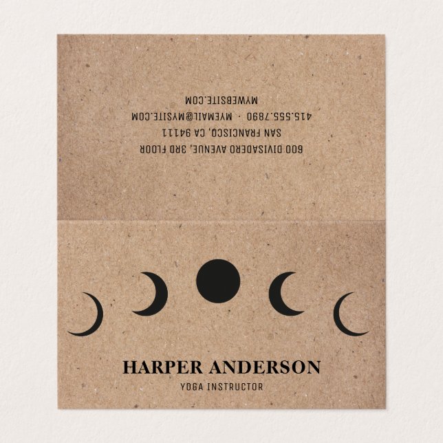 Carte De Visite Instructeur professionnel de yoga Lune noire (Extérieur déplié)