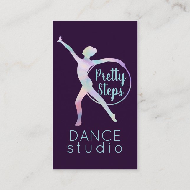 Carte De Visite Instructeur Rainbow Holographic Purple Dance Studi (Devant)