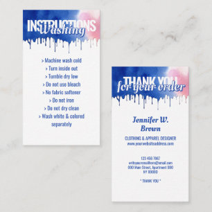 Carte De Visite Instruction de lavage Blue Watercolor Drip Merci