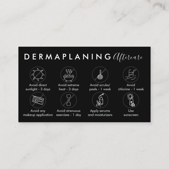 Carte De Visite Instruction de post-soin de Dermaplaning noir (Dos)