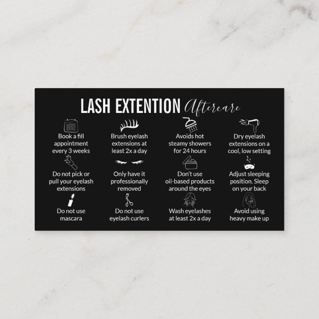 Carte De Visite Instruction de soins après extension de cils Black (Dos)