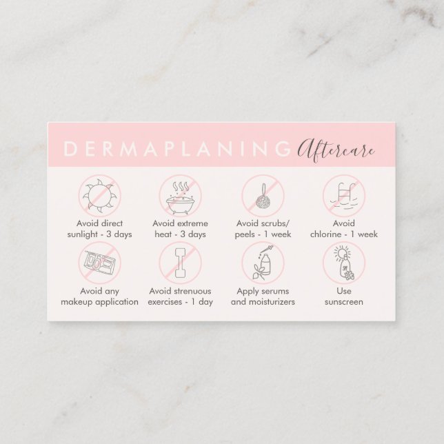 Carte De Visite Instruction de soins post-exfoliation au dermaplan (Dos)