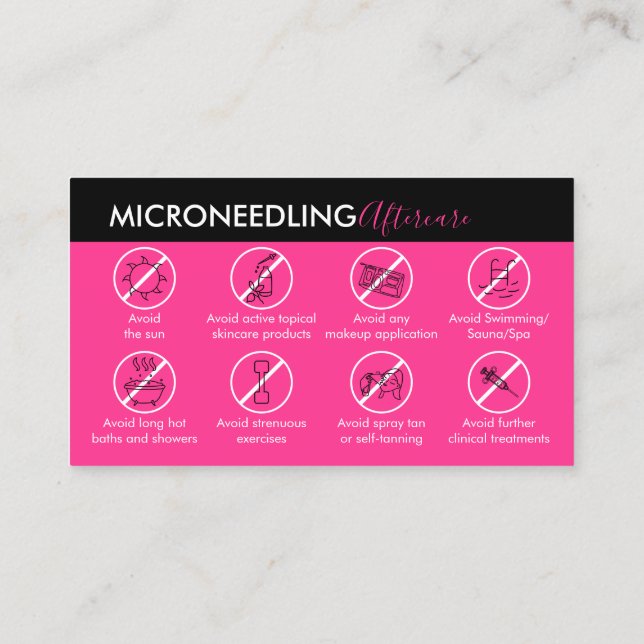 Carte De Visite Instruction de soins post-microneedling rose néon (Dos)