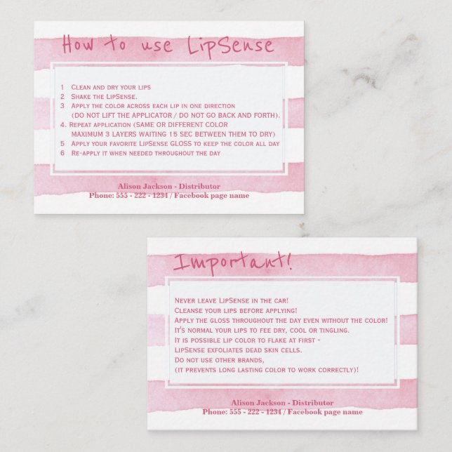 Carte De Visite Instructions d'application du distributeur de prod (Devant / Derrière)