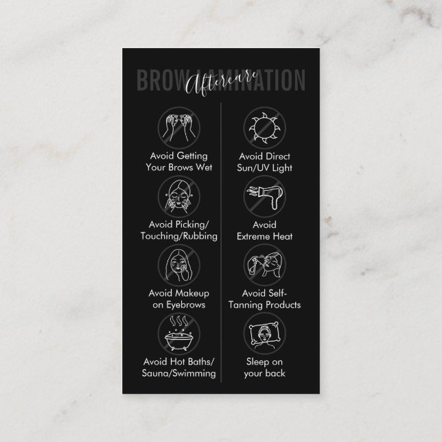 Carte De Visite Instructions de conseils de soins après laminage d (Dos)