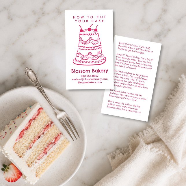 Carte De Visite Instructions de découpe de gâteau Boulangerie Dess (Cake Cutting Instructions Bakery Dessert Wedding Business Card
)