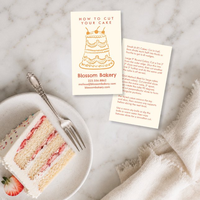 Carte De Visite Instructions de découpe de gâteau Boulangerie Dess (Cake Cutting Instructions Bakery Dessert Wedding Business Card
)