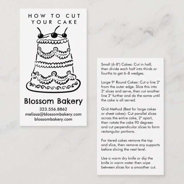 Carte De Visite Instructions de découpe de gâteau Boulangerie Dess (Devant / Derrière)