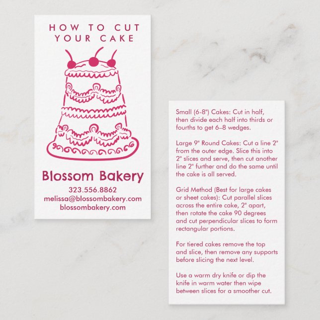 Carte De Visite Instructions de découpe de gâteau Boulangerie Dess (Devant / Derrière)
