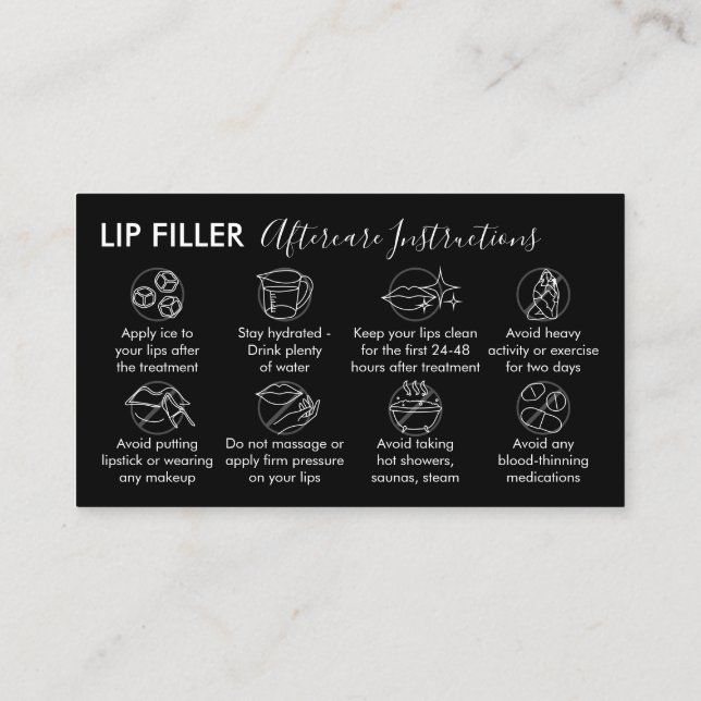 Carte De Visite Instructions de post-soins de remplissage de la lè (Dos)