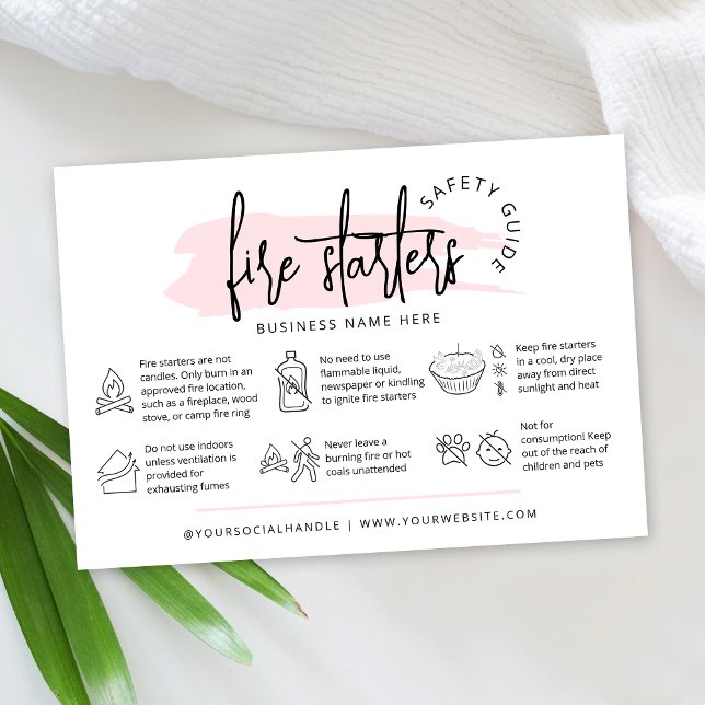 Carte De Visite Instructions de sécurité pour les allume-feu en ci (Modern blush pink fire starters safety instructions cards with icons )