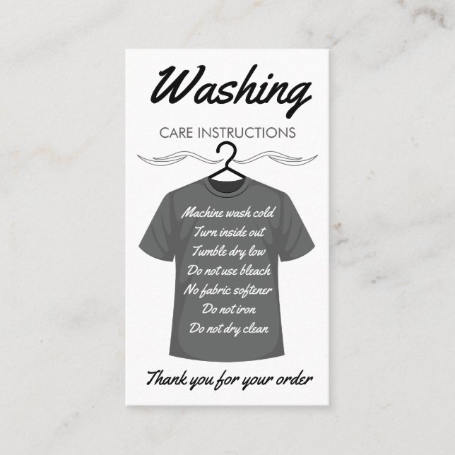 Carte De Visite Instructions de soin de lavage de chemise Directio (Devant)