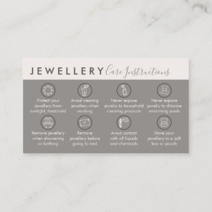 Carte De Visite Instructions de soin des bijoux en beige crème bro