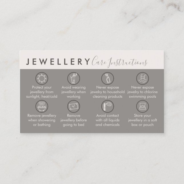 Carte De Visite Instructions de soin des bijoux en beige crème bro (Dos)