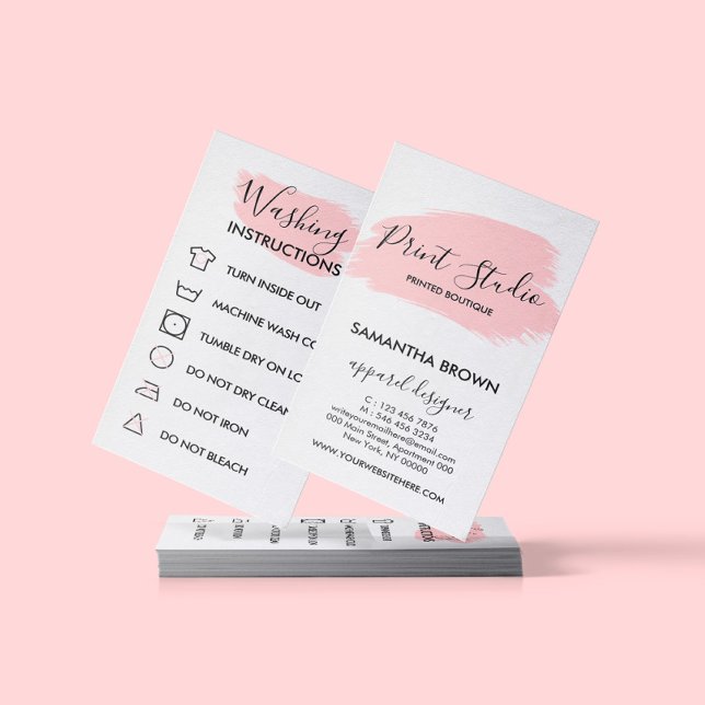 Carte De Visite Instructions de soin modernes rose Logo personnali (Créateur téléchargé)