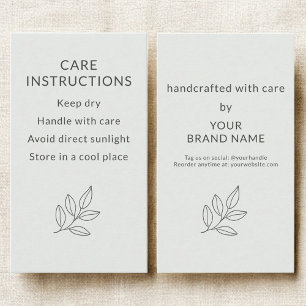 Carte De Visite Instructions de soin pour petites entreprises en v