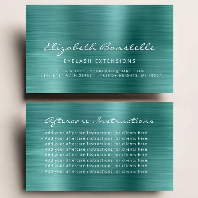 Carte De Visite Instructions de soins après-cils en métallisé vert (Créateur téléchargé)