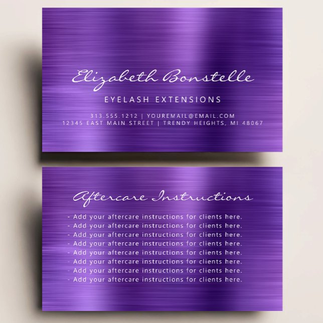 Carte De Visite Instructions de soins après-cils métallisé violet (Créateur téléchargé)