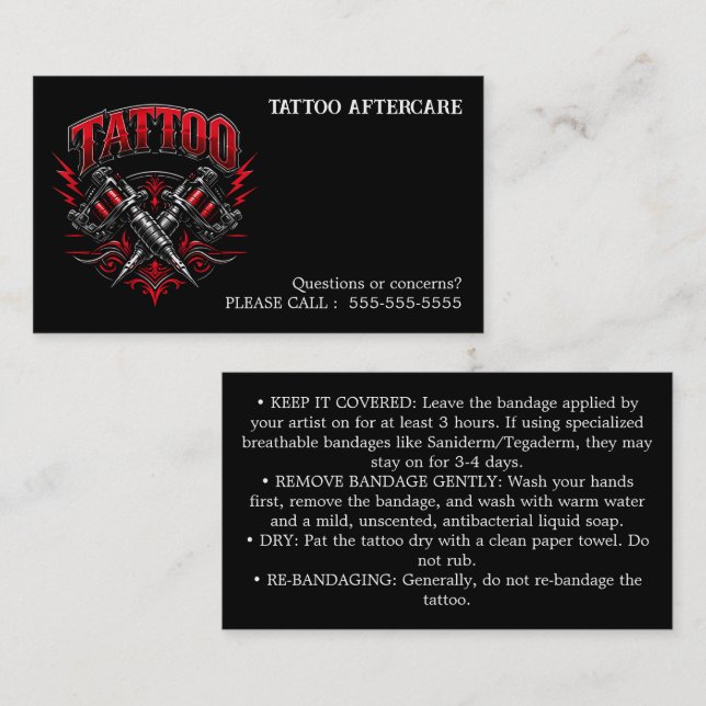 Carte De Visite Instructions de soins après tatouage (Devant / Derrière)