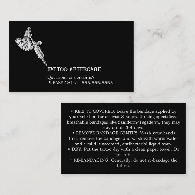 Carte De Visite Instructions de soins après tatouage (Devant / Derrière)