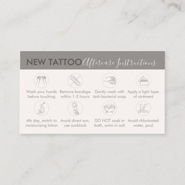 Carte De Visite Instructions de soins après-vente de tatouage d'ar (Dos)