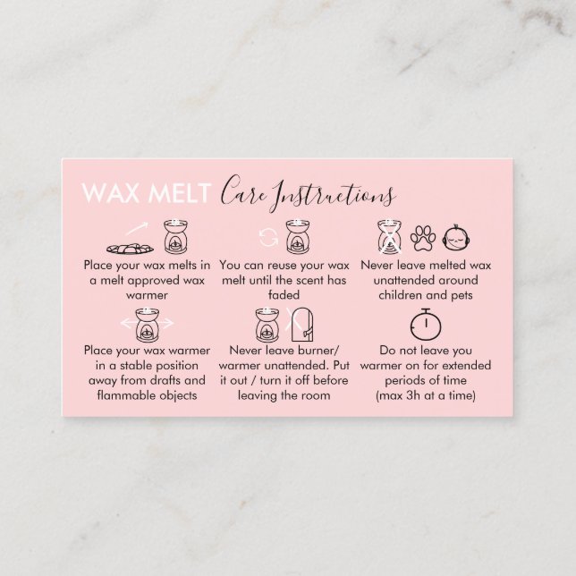 Carte De Visite Instructions de soins après-vente pour fondant de  (Dos)