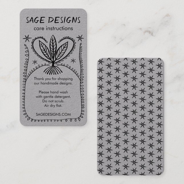 Carte De Visite INSTRUCTIONS DE SOINS Boho Whimsical Line Art Luxe (Devant / Derrière)