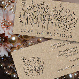 Carte De Visite INSTRUCTIONS DE SOINS Chic Elegant Fleur sauvage K