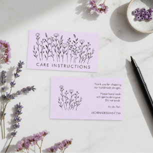 Carte De Visite INSTRUCTIONS DE SOINS Chic Elegant Fleur sauvage L