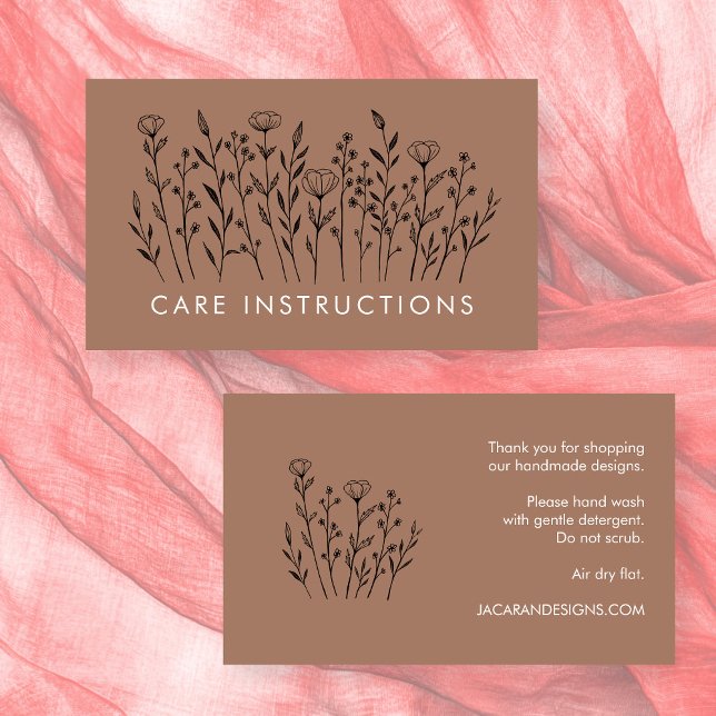 Carte De Visite INSTRUCTIONS DE SOINS Chic Élégant Fleur sauvage M (CARE INSTRUCTIONS Chic Elegant Wildflower Mocha Business Card
)