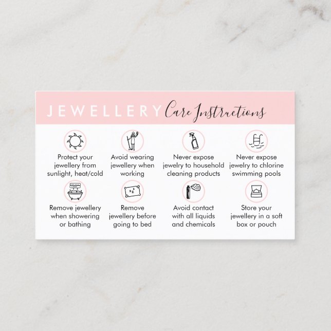 Carte De Visite Instructions de soins de bijoux (Dos)