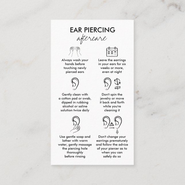 Carte De Visite Instructions de soins de perçage d'oreille (Dos)