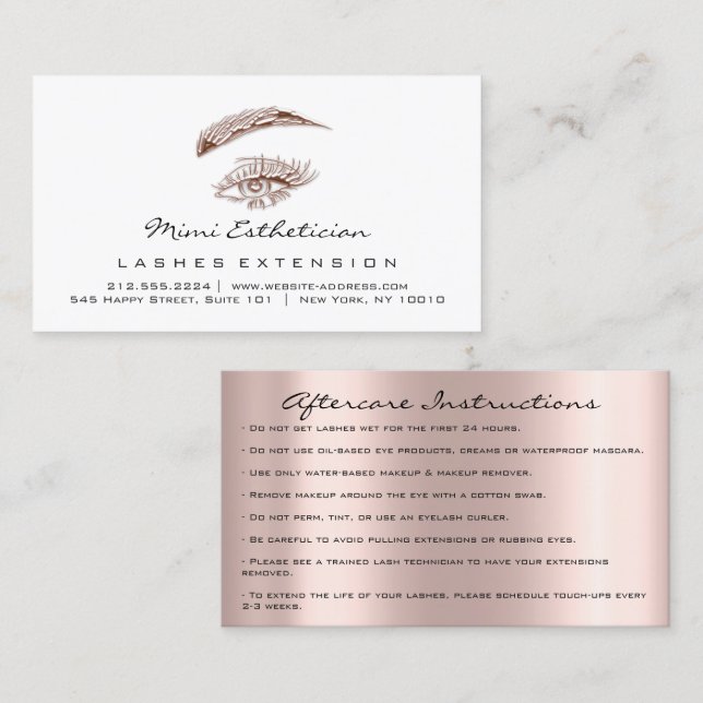Carte De Visite Instructions de soins postérieurs Lash Rose Oeil b (Devant / Derrière)