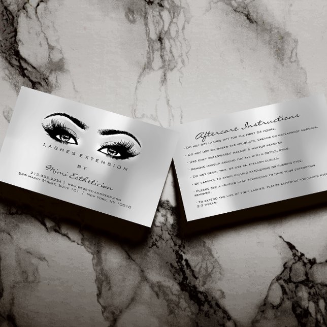 Carte De Visite Instructions de soins postérieurs Lashes Extension (Aftercare Instructions Lashes Extension Gray Business Card)