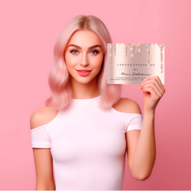 Carte De Visite Instructions de soins postérieurs Lashes Rose Gold (Aftercare Instructions Lashes Rose Gold Sparkly Business Card)