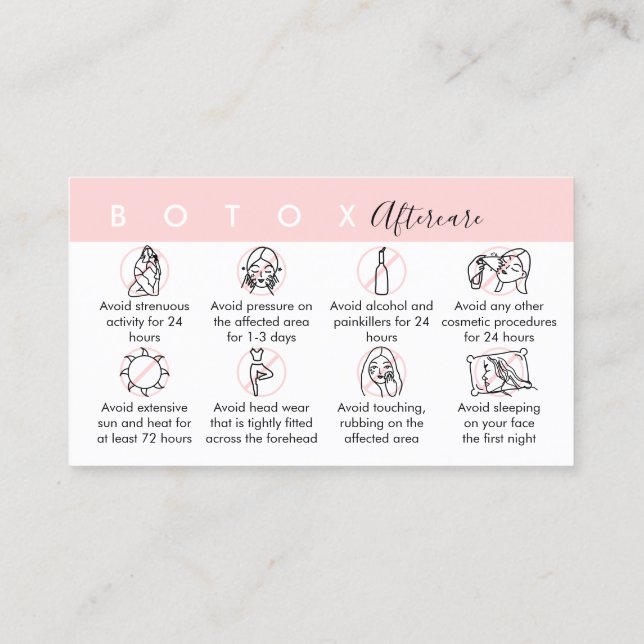 Carte De Visite Instructions de suivi après Botox (Dos)